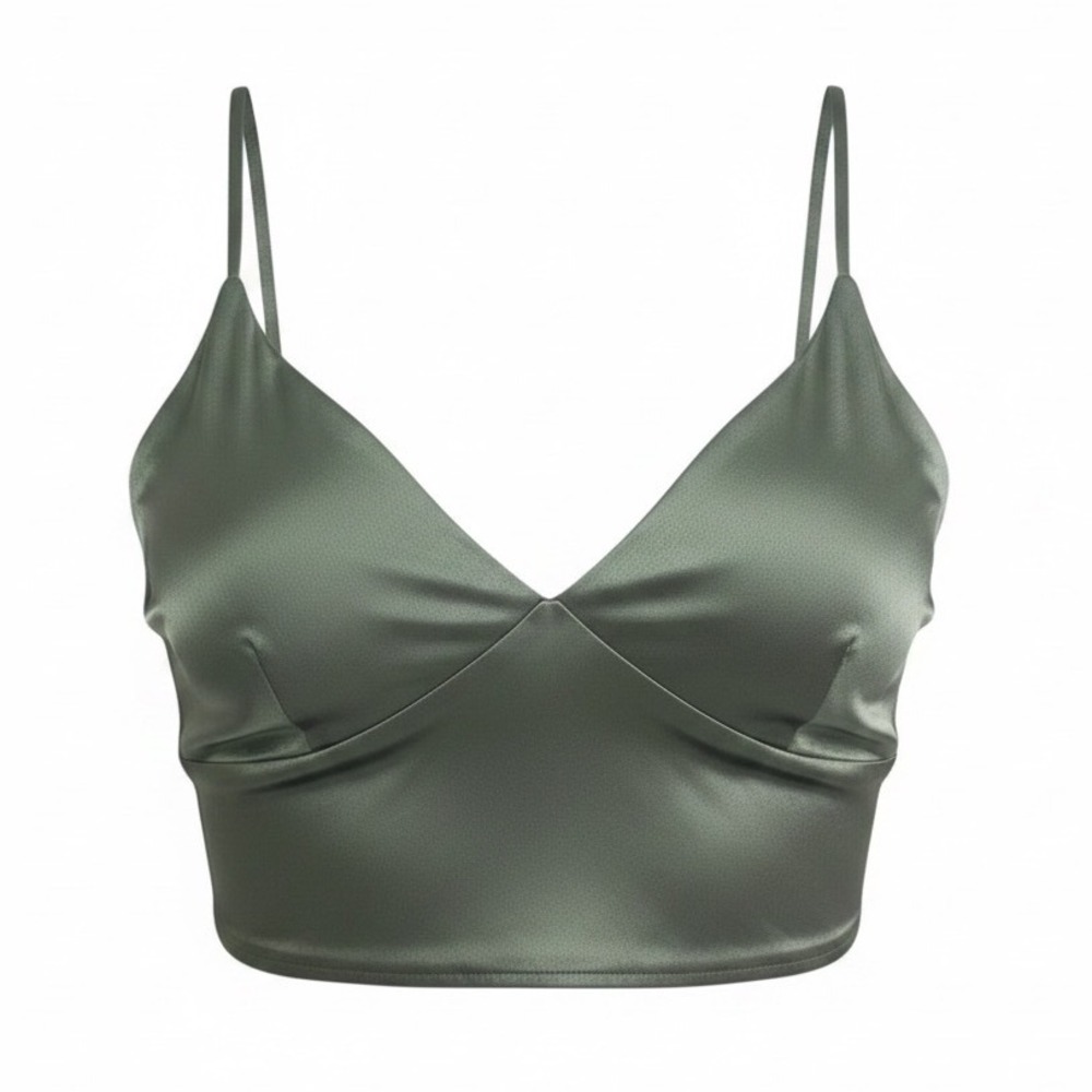 Abercrombie & Fitch Sage Green Satin Smocked Back Crop Cami Top Womens Small